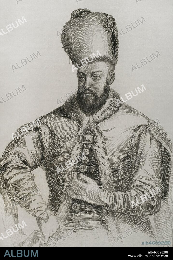 Ibrahim I (1615-1648). Sultan of the Ottoman Empire (1640-1648). Portrait. Engraing by Lemaitre, H. Lalaisse and Chaillot. Historia de Turquia by Joseph Marie Jouannin (1783-1844) and Jules Van Gaver, 1840.