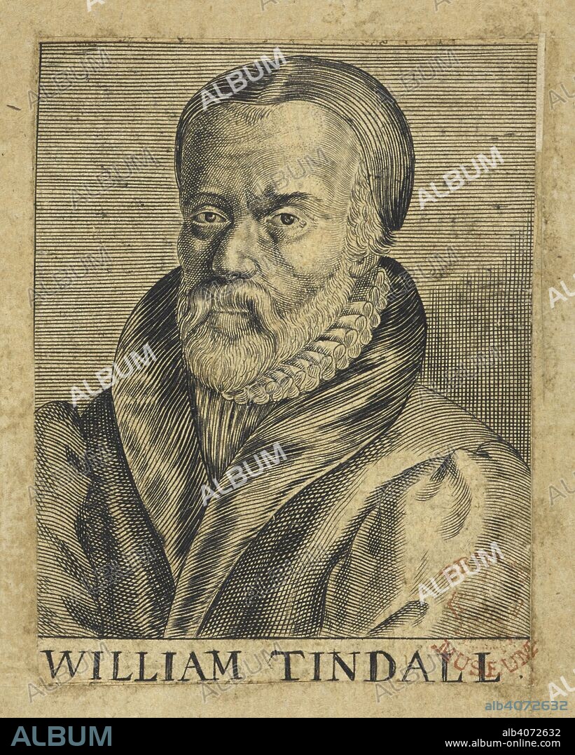 William Tindall.'  Portrait of William Tyndale or Tindale. C.1494-1536. English scholar and translator of the Bible into English. A leading figure in Protestant reform.   In 1536 he was convicted of heresy and executed by strangulation, after which his body was burnt at the stake. The newe Testament, dylygently corrected and compared with the Greke by Willyam Tindale: and fynesshed in the yere of oure Lorde God A.M.D. Anwerp [sic] : Marten Emperowr, 1534. Source: C.23.a.5 frontispiece.