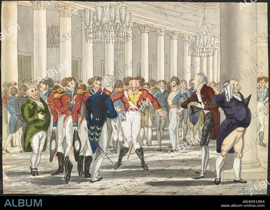 SIR CHARLES D'OYLY. Tom Raw meets the Governor General at Government House, Calcutta. Unpublished drawing by Dâ€™Oyly for his humorous poem 'Tom Raw the Griffin'. c.1820. Source: WD 4492.