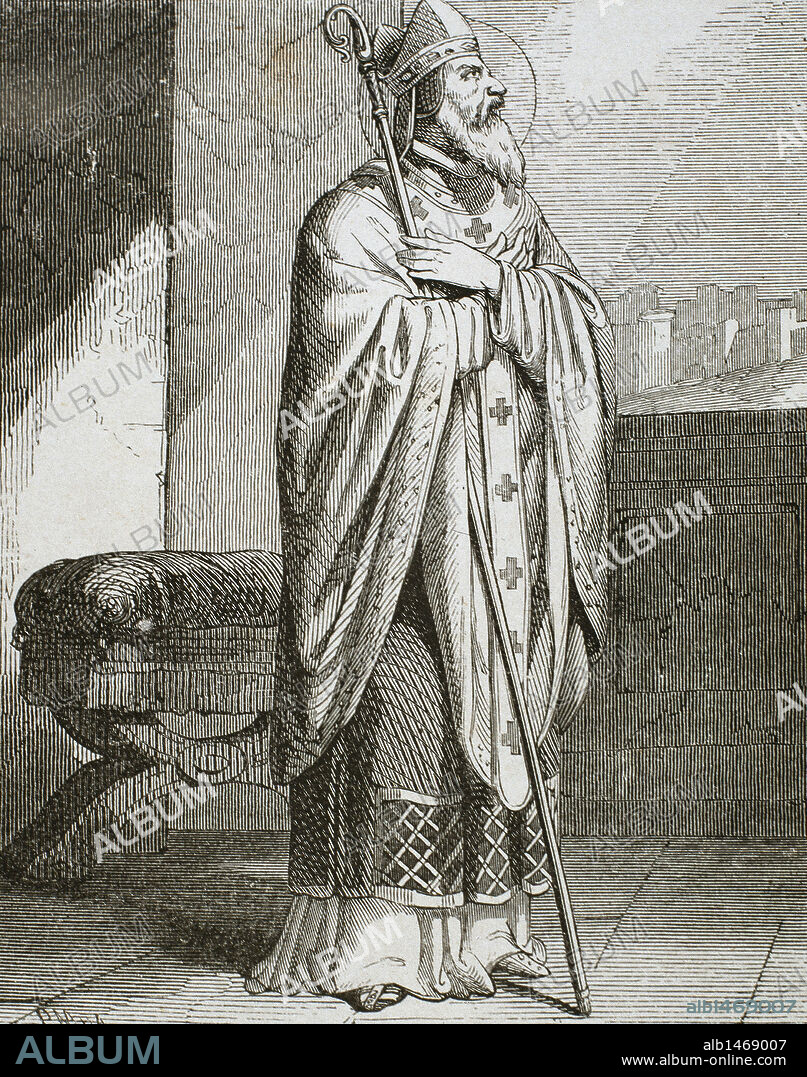 NARCISO, San (Judea,106-Judea, 213). Tercer obispo de Jerusalén. Hacia el año 195 asistió y presidió el concilio que se convocó en Palestina para decidir el día en que se debía celebrar la Pascua. Grabado realizado por Cibera en 1853.