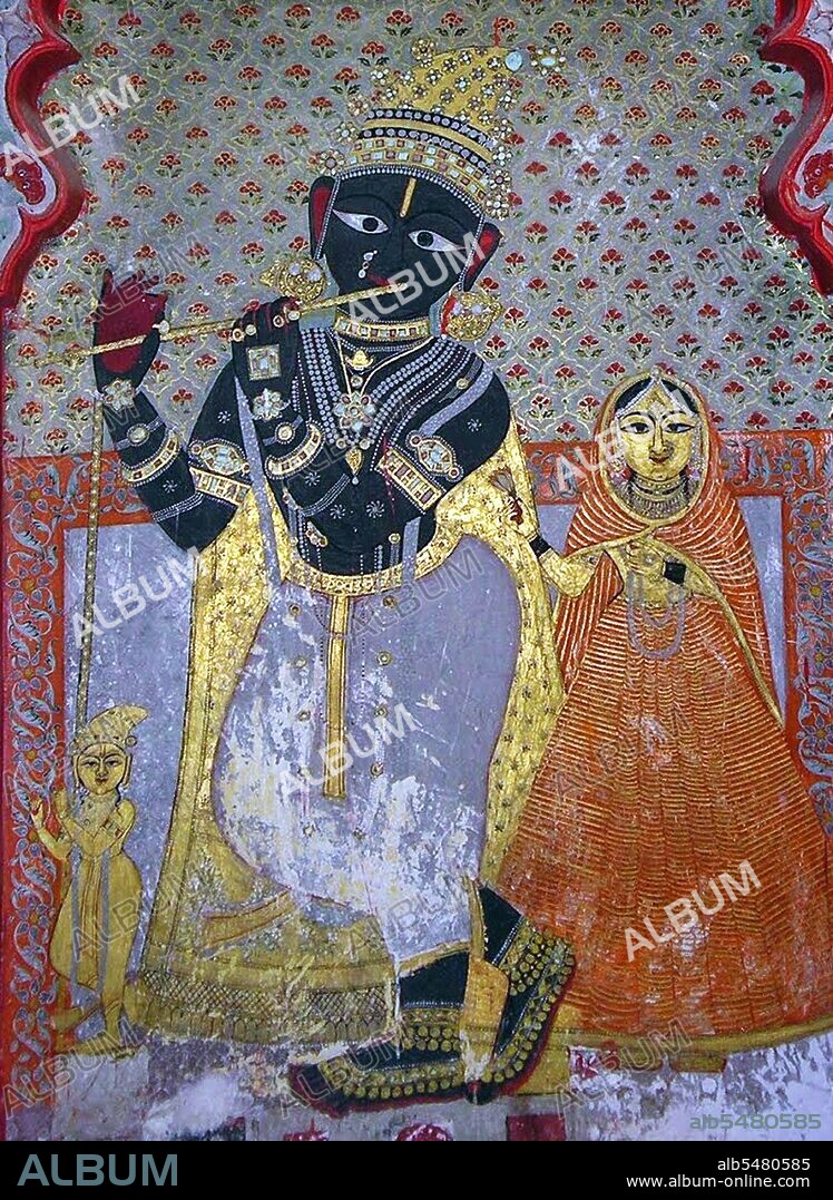 Krishna (literally 'dark, black, dark-blue') is a central figure of Hinduism and is traditionally attributed the authorship of the Bhagavad Gita. He is an Avatar of Vishnu and considered in some monotheistic traditions as the Supreme Being. Krishna is identified as a historical individual who participated in the events of the Mahabharata. Krishna is often described as an infant or young boy playing a flute as in the Bhagavata Purana, or as a youthful prince giving direction and guidance as in the Bhagavad Gita. The stories of Krishna appear across a broad spectrum of Hindu philosophical and theological traditions. They portray him in various perspectives: a god-child, a prankster, a model lover, a divine hero and the Supreme Being. City Palace, Udaipur, is a palace complex in Udaipur, in the Indian state Rajasthan. It was built by the Maharana Udai Singh as the capital of the Sisodia Rajput clan in 1559, after he moved from Chittor. It is located on the east bank of Lake Pichola and has several palaces built within its complex. Udaipur was the historic capital of the former kingdom of Mewar in the Rajputana Agency and its last capital.