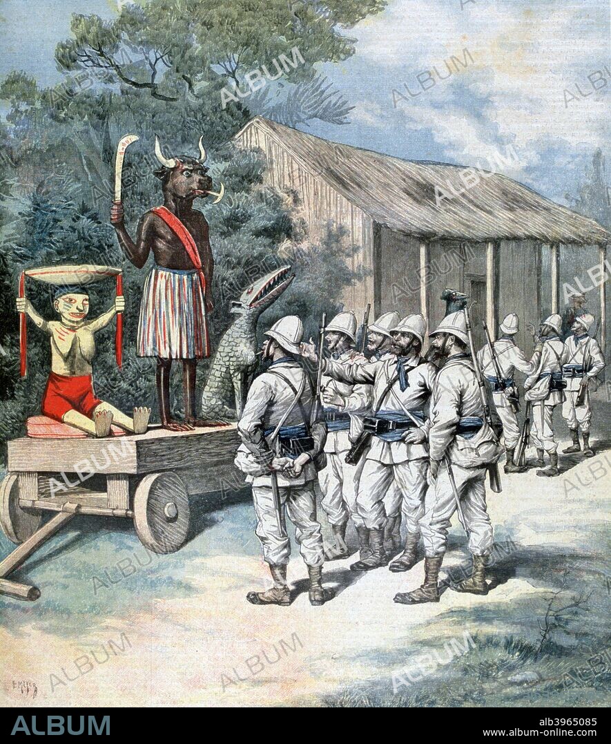 The idol of war, Kana, Dahomey, Africa, 1892. Between 1892 and 1894 Dahomey was conquered by French troops from Senegal and incorporated into France's West African colonies. A print from a supplement to the Le Petit Journal, 26th November 1892.