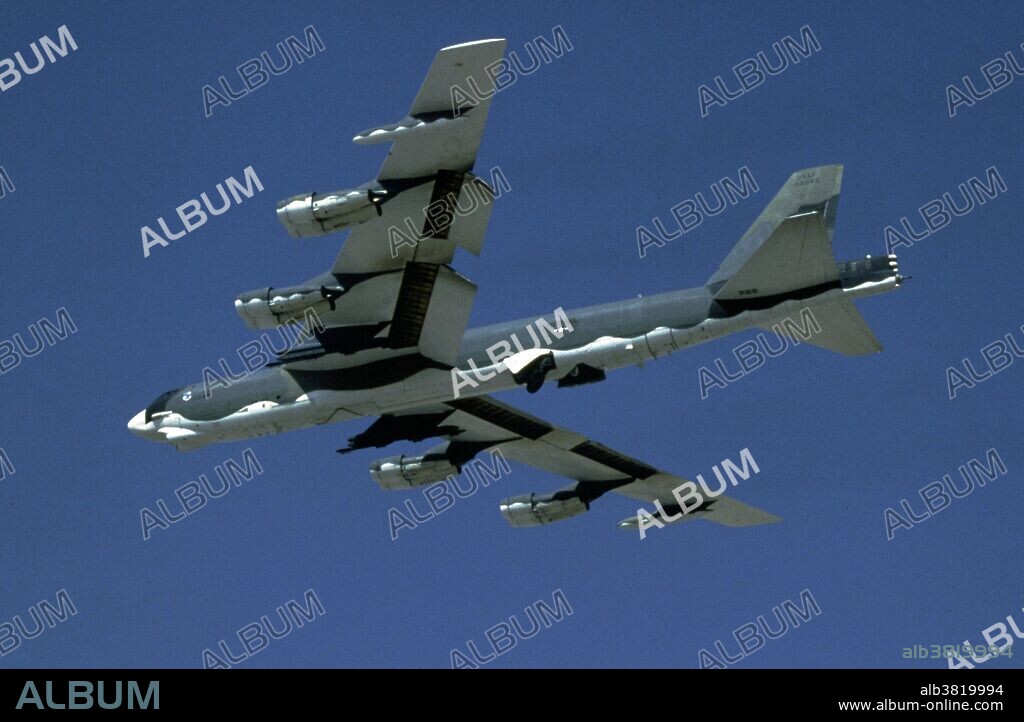The Boeing B-52 Stratofortress is a long-range, subsonic, jet-powered strategic bomber. The B-52 was designed and built by Boeing, which has continued to provide support and upgrades. It has been operated by the United States Air Force (USAF) since the 1950s. The bomber is capable of carrying up to 70,000 pounds (32,000 kg) of weapons, and has a typical combat range of more than 8,800 miles (14,080 km) with aerial refueling. The B-52 Stratofortress joined the Air Force inventory in February 1955. It is still flying.