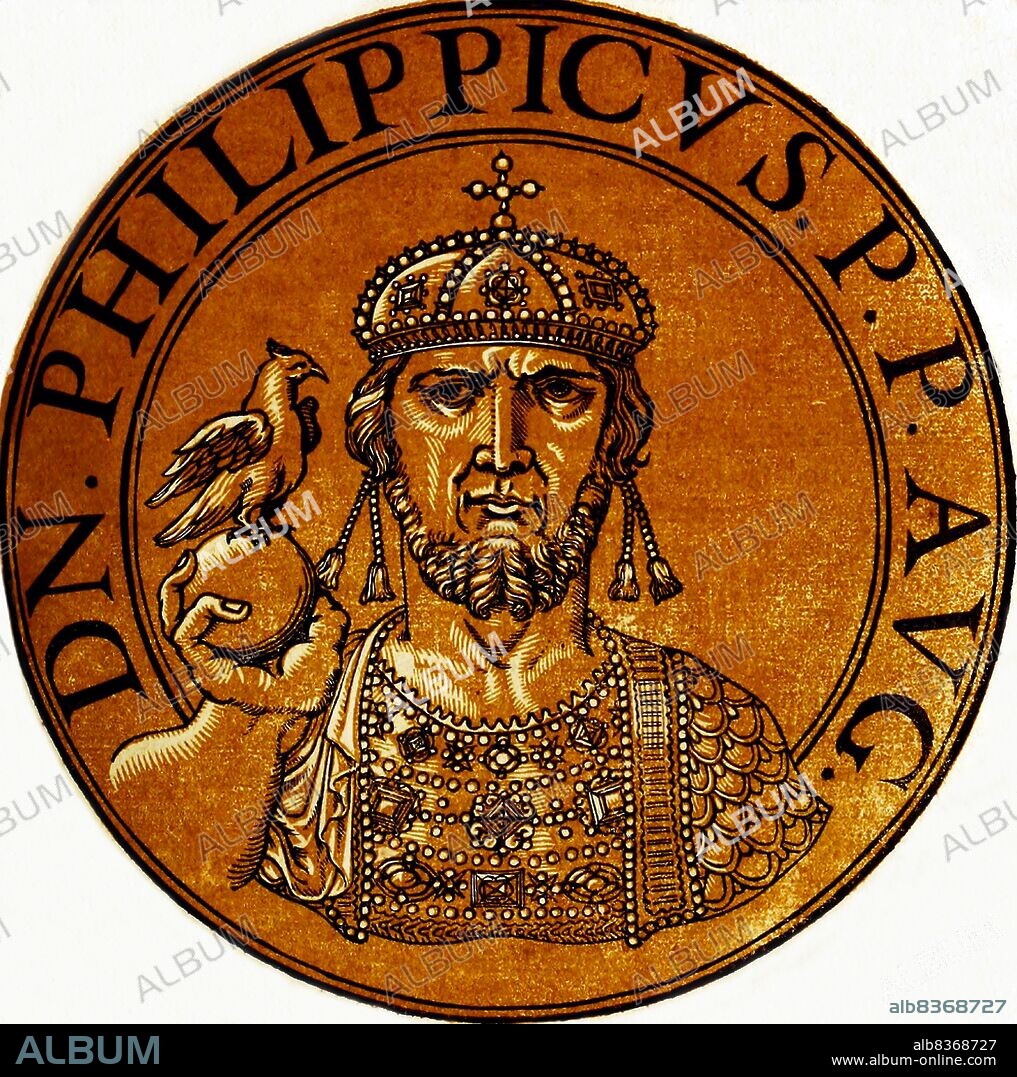 Philippicus (-713), also known as Philippikos Bardanes, was the son of an Armenian patrician in the Byzantine Empire. Not much is known of Philippicus' early years, but he soon had aspirations for the imperial throne, relying heavily on the support of the Monothelite party. However, his attempts during the first great rebellion against Emperor Justinian II failed with his relegation to Cephalonia by Tiberius, who took the throne for himself.<br/><br/>. Unhappy with his situation, Philippicus bided his time and began inciting the local inhabitants to revolt, aided by the Khazars. After Justinian II had returned to the throne, Philippicus finally struck and managed to seize Constantinople, leading to Justinian's later assassination as he attempted to rally support in the provinces.<br/><br/>. Philippicus immediately began his reign by changing the religious leaders of the empire to suit his sect, leading to the Roman Church refusing to recognise him. He also faced Bulgarian raids and Arabian attacks, ultimately resulting in a rebellion in Thrace which saw several officers enter the capital city and blind Philippicus in 713. He died later in the same year, succeeded by his prinicipal secretary Artemius, who took the name Anastasius II.