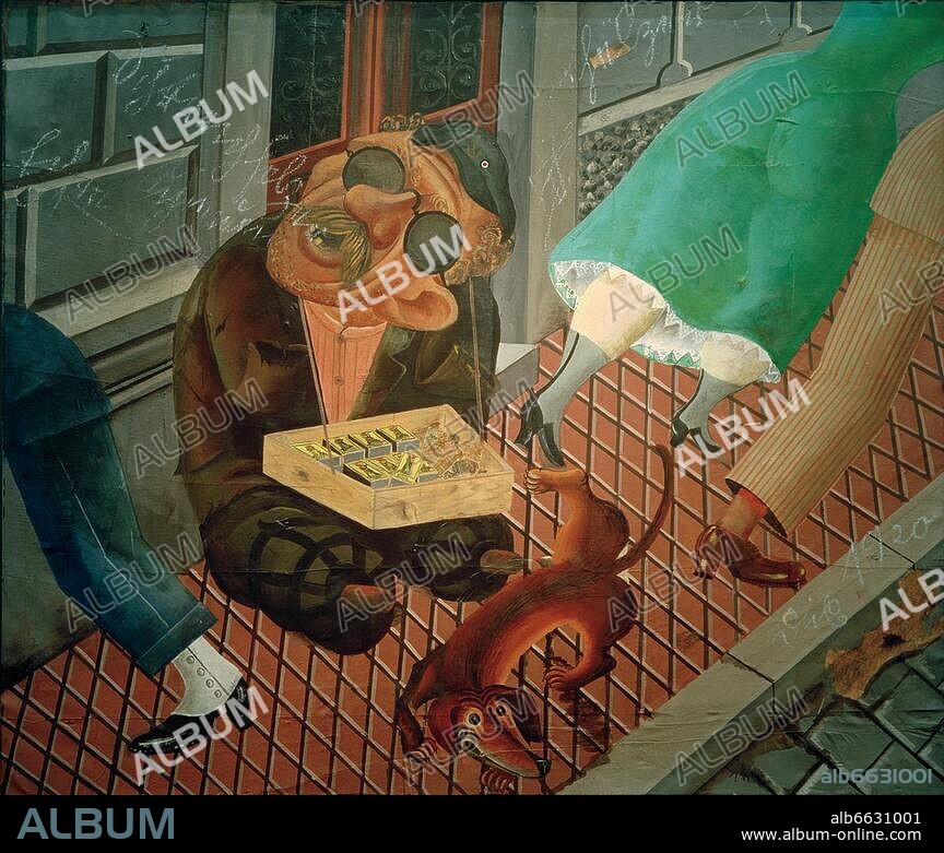 OTTO DIX. Dix, Otto 1891-1969. "Der Streichholzhändler I", 1920. Öl auf Leinwand, partiell Collagen, 141,5 x 166 cm. Inv. L 772.