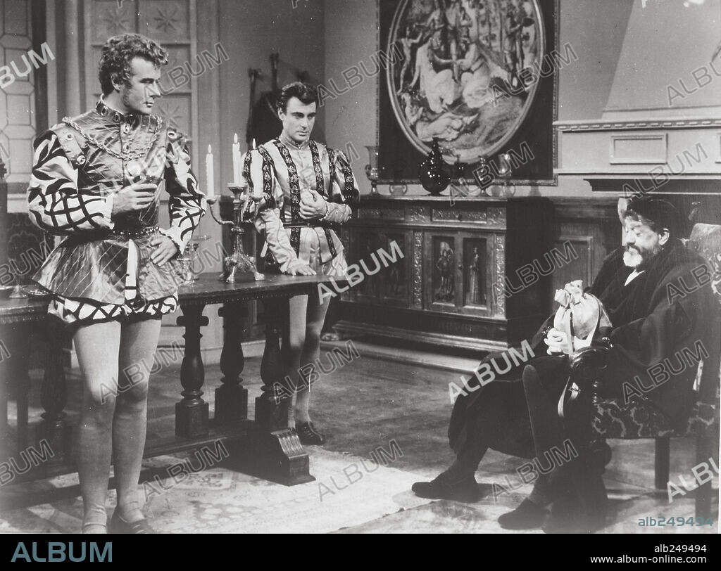 ANDREE DEBAR, MASSIMO SERATO et MICHEL SIMON dans LE MERCHAND DE VENISE, 1953, réalisé par PIERRE BILLON. Copyright ELYSEE FILM-VENTURINI.