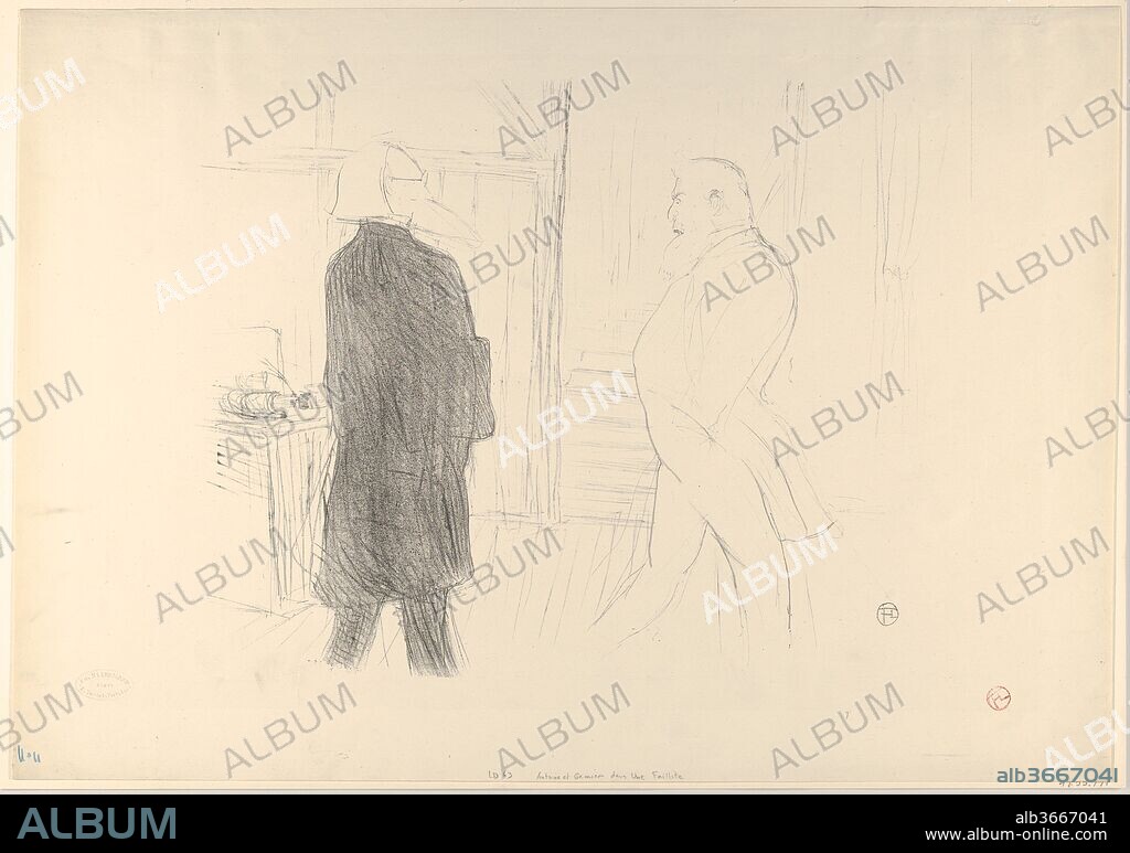 André Antoine and Fermin Gémier in "A Bankruptcy". Artist: Henri de Toulouse-Lautrec (French, Albi 1864-1901 Saint-André-du-Bois). Dimensions: Image: 12 3/16 x 15 3/8 in. (31 x 39 cm)
Sheet: 14 15/16 x 22 1/16 in. (38 x 56 cm). Publisher: Distributed by Edouard Kleinmann (French, active 19th century). Date: 1893.