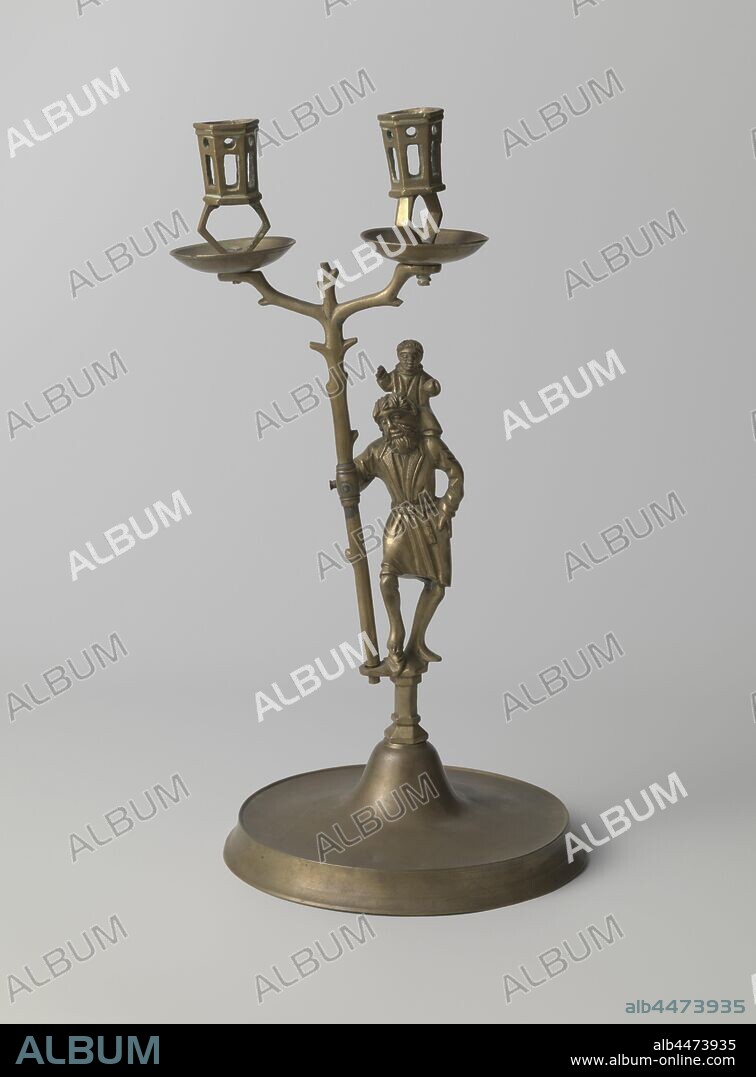 Two-armed candlestick with St. Christophorus and the Christ Child, The  candlestick is composed of the following parts: the base, the trunk with St.  Christophorus, the two - Album alb4473935