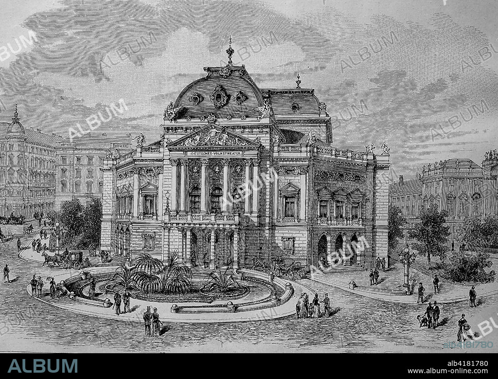 The Volkstheater in Vienna was founded in 1889 by request of the citizens of Vienna, Austria, illustration, woodcut from 1880.