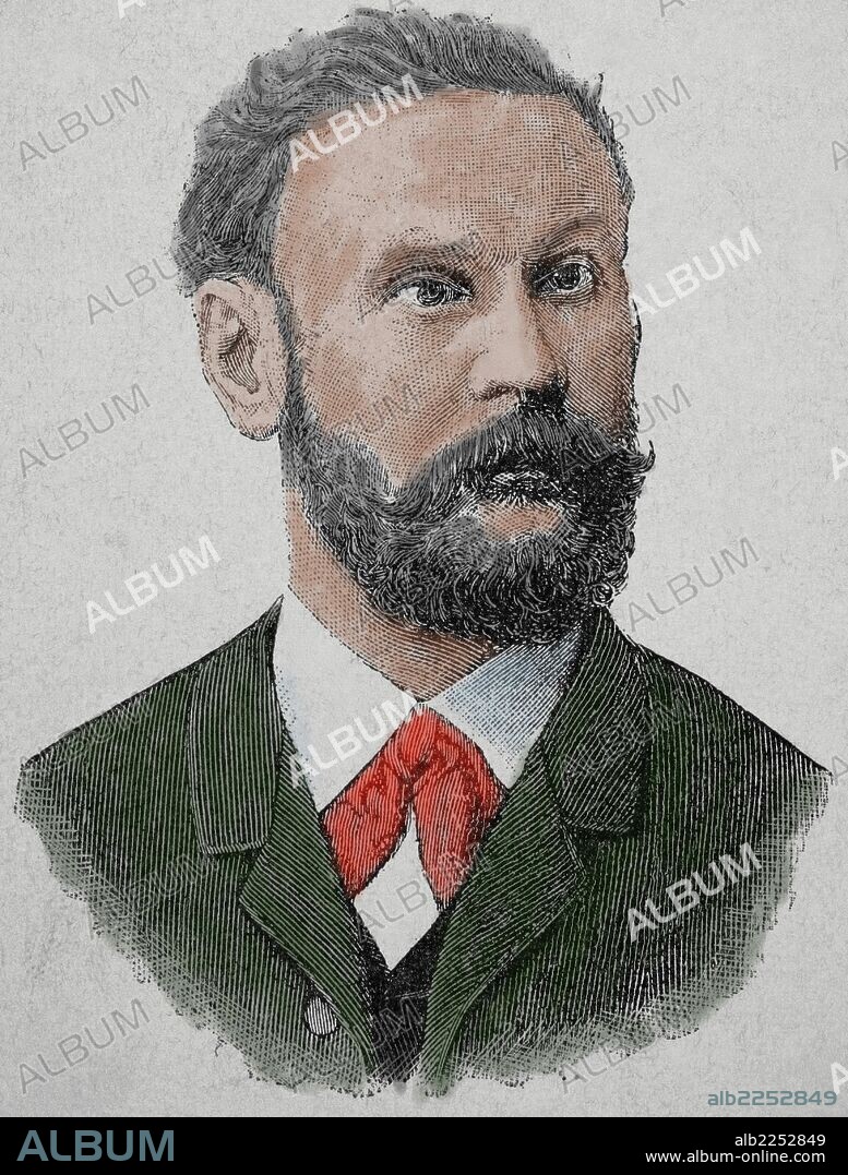 Otto Lilienthal (1848-1896). German pioneer of aviation. The Gilder King. Engraving by "La Ilustracion Artistica", 1890. Colored.