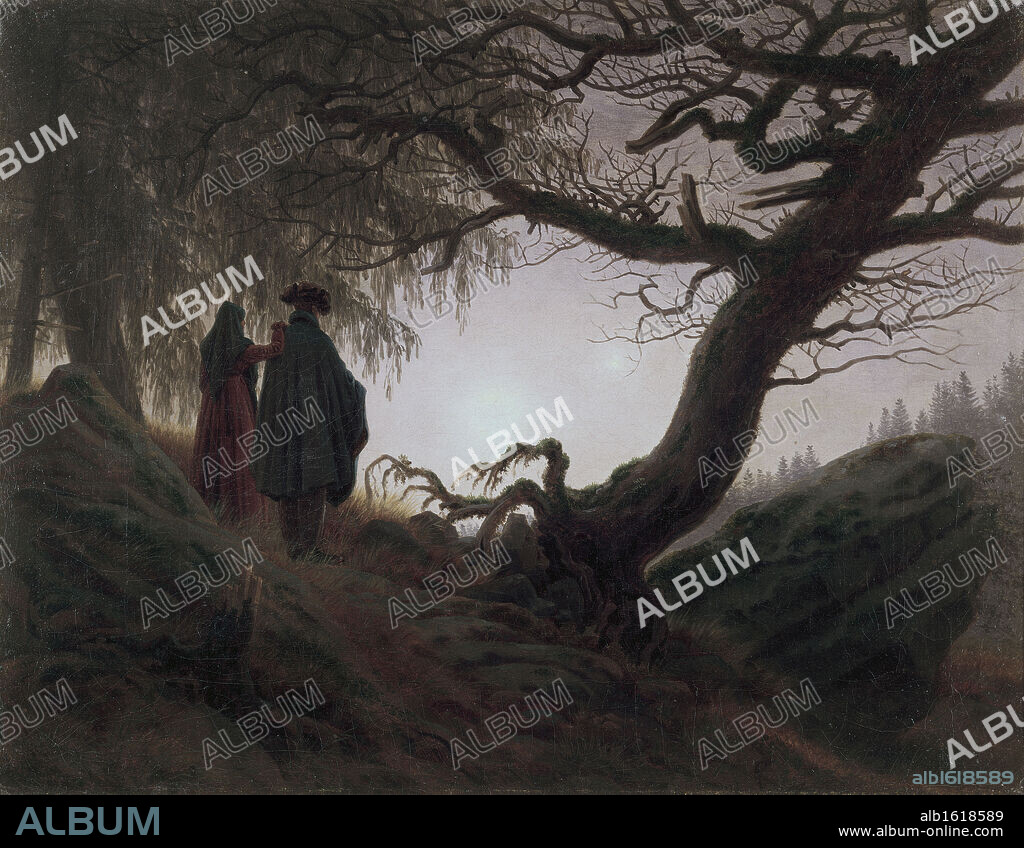 Man & Woman Contemplating The Moon C.1830-35 Caspar David Friedrich (1774-1840 German) Oil On Canvas Staatliche Museen Preussischer Kulturbesitz,(Nationalgalerie), Berlin, Germany.