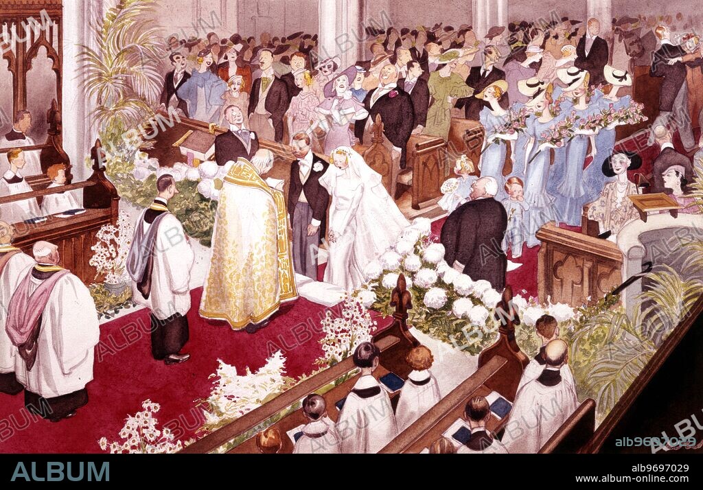 The Rake ' s Marriage . Painting by David Low from the series The Modern Rake ' s Progress , with words by Dame Rebecca West , published in the 1930 ' s . Waugh Series. ( Unpublished 1973 ).