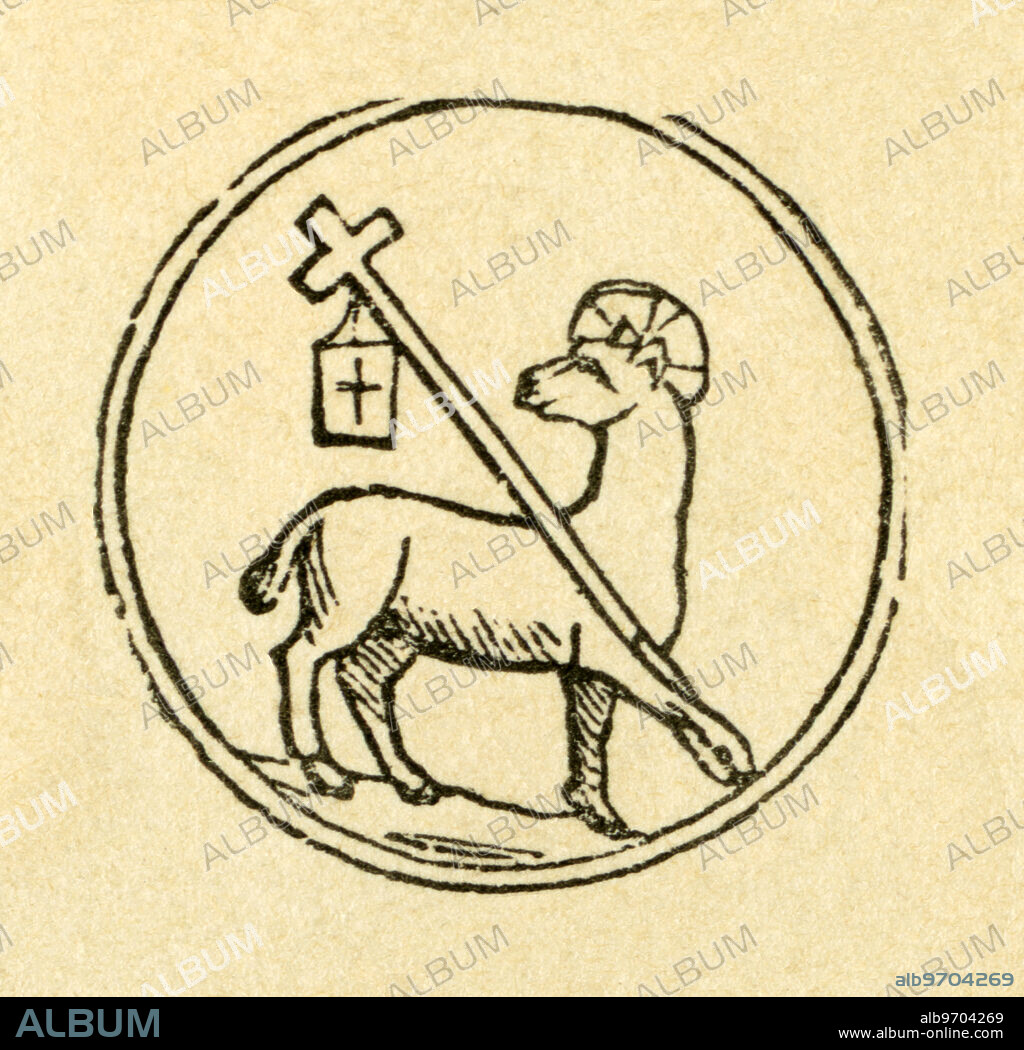 Asia, Israel, Jerusalem, Lamb of God, symbol for Jesus Christ, image from : " Die Kirche Christi in Bild und Wort " ( the church Christ in image and word ) , by Christlieb Gotthold Hottinger, publishing house Volksblatt , Strassburg - Elsass , 1878 .