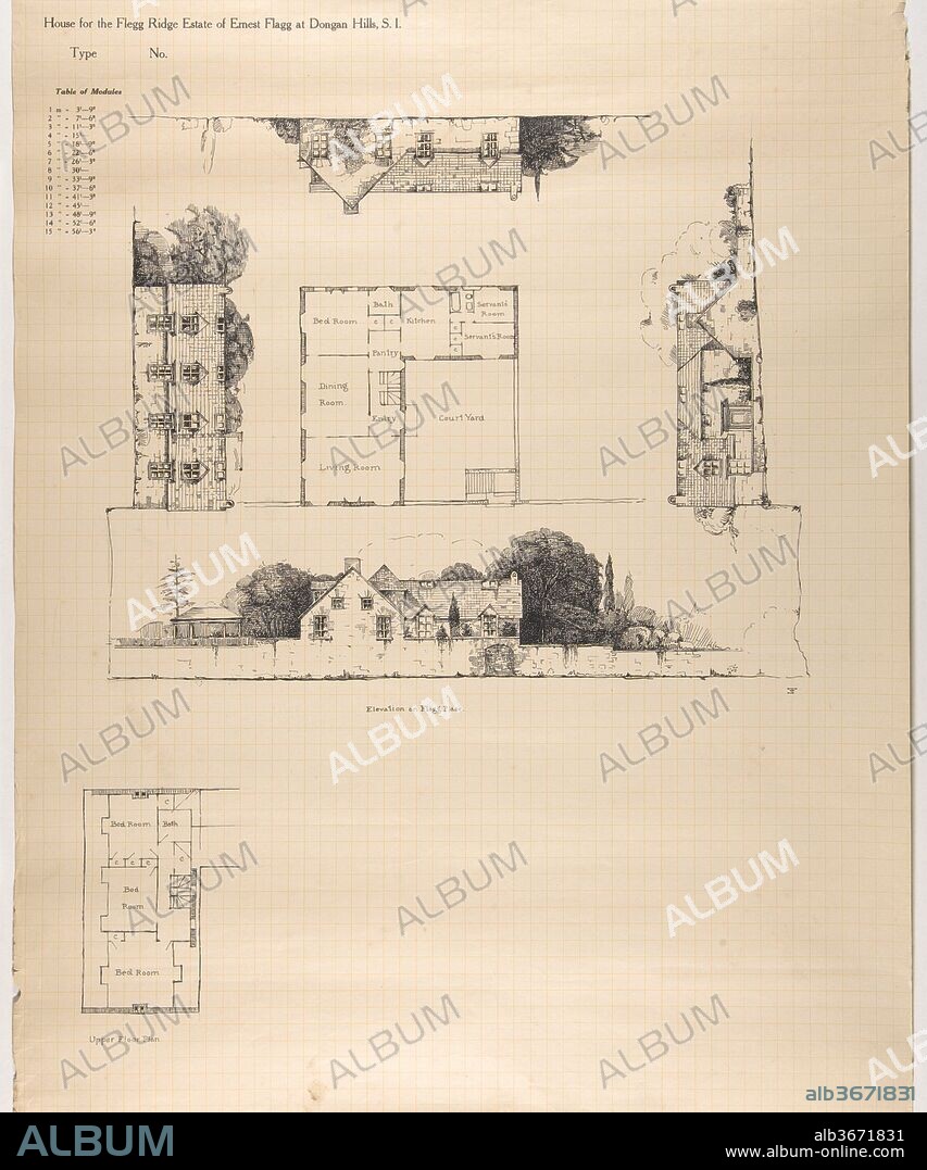 House for Flegg Ridge, Estate of Ernest Flagg, at Dongan Hills, S. I. Artist: Ernest Flagg (American, Brooklyn, New York 1857-1947). Dimensions: sheet: 22 1/16 x 17 1/16 in. (56 x 43.4 cm).