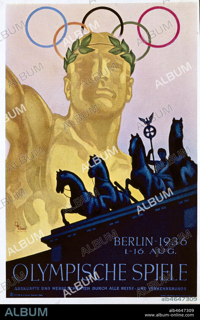 'Olympische Spiele': Affiche officielle des Jeux Olympiques de Berlin en 1936, sous le regime nazi. Credit: Collection Kharbine-Tapabor.