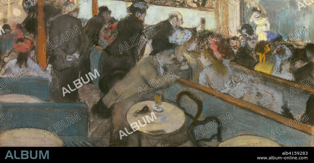 HILAIRE GERMAIN EDGAR DEGAS. Café-Concert (The Spectators). Edgar Degas; French, 1834-1917. Date: 1876-1877. Dimensions: 201 × 415 mm (image/plate); 210 × 427 mm (sheet). Pastel over monotype on buff wove paper, laid down on tan card. Origin: France.
