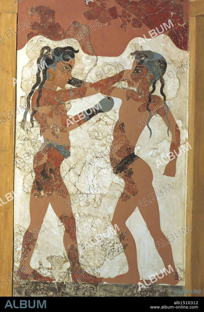 Greek civilization, 16th century b.C. Fresco depicting young boxers. From Akrotiri, Thera Island, Santorini, Greece.