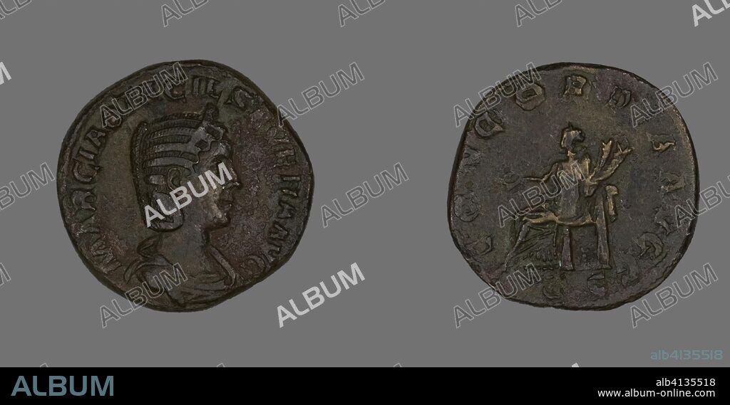 ANCIENT ROMAN. Sestertius (Coin) Portraying Empress Marcia Otacilia Severa. Roman. Date: 244 AD-249 AD. Dimensions: Diam. 2.8 cm; 14.92 g. Bronze. Origin: Roman Empire.