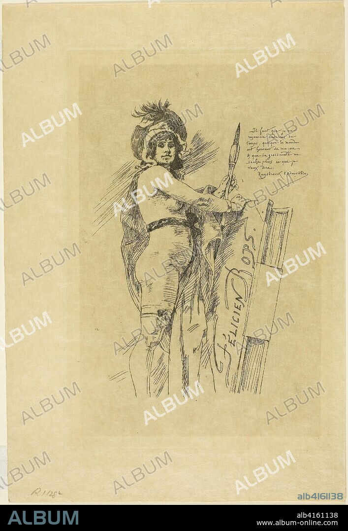 The Muse of Félicien Rops. Félicien Rops; Belgian, 1833-1898. Date: 1895. Dimensions: 177 × 135 mm (image); 235 × 154 mm (plate); 294 × 201 mm (sheet). Heliogravure on cream wove paper. Origin: Belgium.