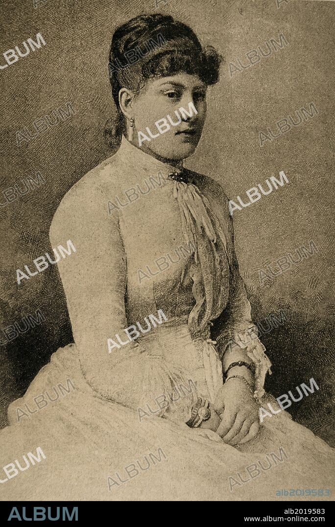 LETIZIA RAMOLINO BUONAPARTE (1750-1836). Madre de Napoleón I de Francia. Grabado de "La Ilustración Ibérica", año 1888.