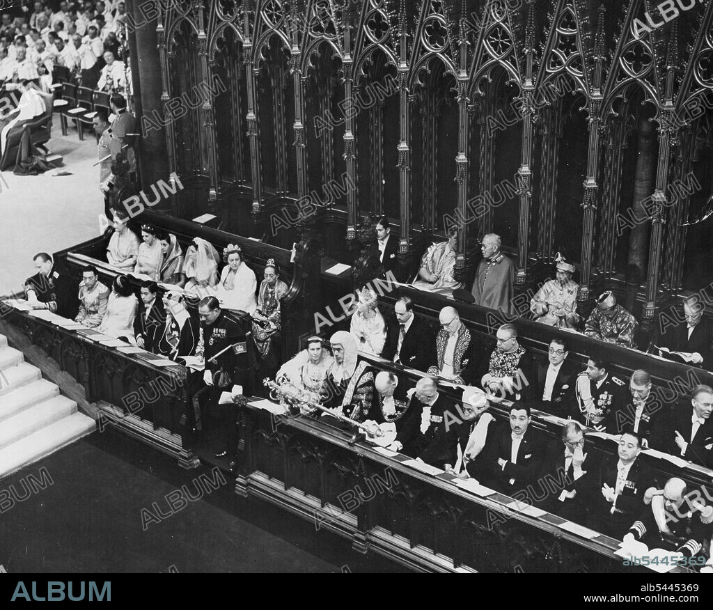 The Coronation Service -- Queen Elizabeth II was crowned in Westminster Abbey to-day. Guests in the Abbey. June 02, 1953. (Photo by Associated Newspapers).