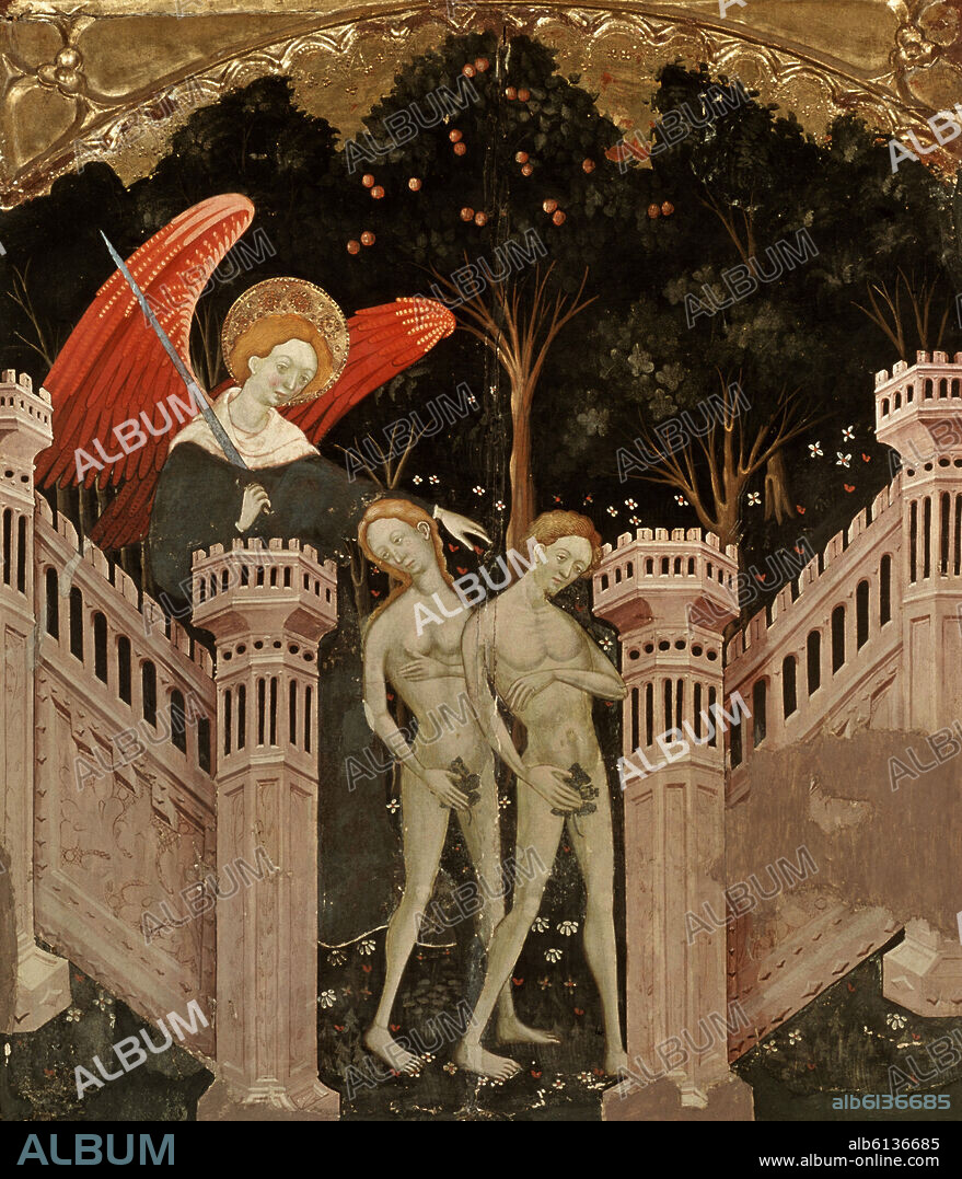 RAMON DE MUR (1380-1435). ADAN Y EVA-  DETALLE DEL RETABLO - SIGLO XV - PINTURA GOTICA - ESCUELA CATALANA.