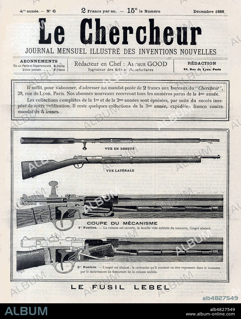 Le fusil Lebel. Coupe du mecanisme. Illustration de Louis POYET (1846-1913) pour Le Chercheur de decembre 1888. Credit : Collection Jonas/Kharbine-Tapabor.
