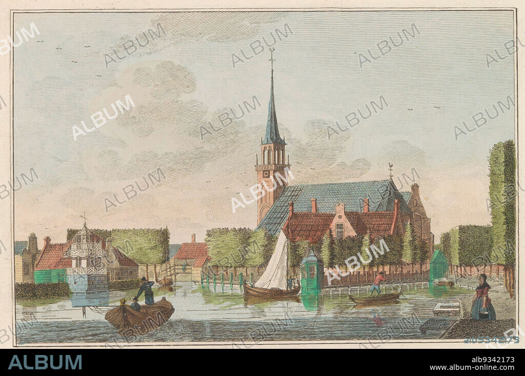 Broek in Waterland, ca. 1790, Broek over 't Havenrak te Zien, Village de Broek - prise vis à vis du Havenrak (title on object), View of the village of Broek in Waterland, seen over the water, ca. 1790. Part of a plate work from c. 1824-1825 with 74 (unnumbered) plates of the most important topographical views and various customs in the United Kingdom of the Netherlands., print maker: Carel Frederik Bendorp (I), intermediary draughtsman: Jan Bulthuis, Amsterdam, 1786 - 1792 and/or 1824 - 1825, paper, etching, engraving, height 155 mm × width 216 mm.