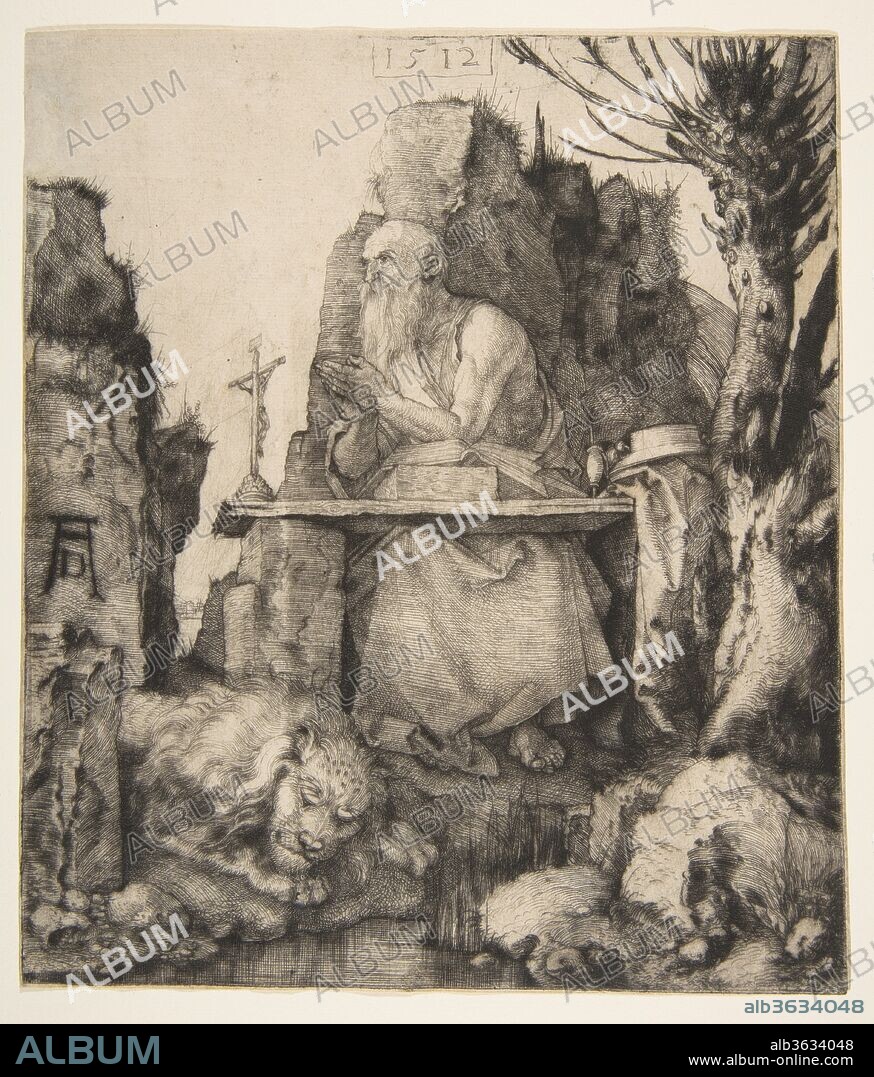 ALBERTO DURERO. Saint Jerome by the Pollard Willow. Artist: Albrecht Dürer (German, Nuremberg 1471-1528 Nuremberg). Dimensions: sheet: 8 1/4 x 7 1/16 in. (21 x 17.9 cm) trimmed to plate line. Date: 1512.