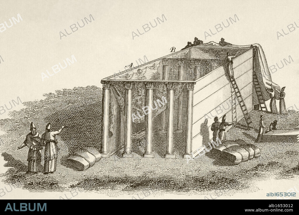The Tabernacle in the Wilderness uncovered. From a 19th century illustration.