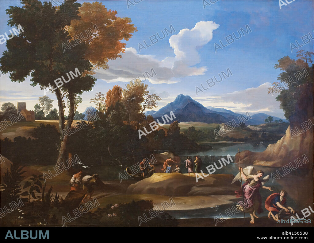 GIAN FRANCESCO GRIMALDI. Giovanni Francesco Grimaldi (Bologna, 1606 -Rome, 1680). Landscape with Tobias and the Archangel Raphael (ca. 1650). Oil on canvas. 174 x 126 cm.