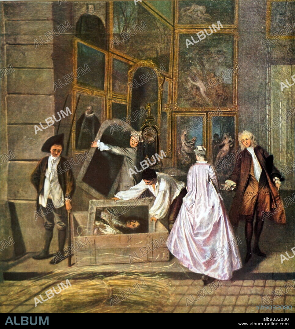 L'Enseigne de Gersaint (The Shop Sign of Gersaint); oil on canvas painting in the Charlottenburg Palace in Berlin, by French painter Jean-Antoine Watteau. Completed during 1720-21. it is considered to be the last prominent work of Watteau, who died some time after. It was painted as a shop sign for the marchand-mercier, or art dealer, Edme Francois Gersaint.