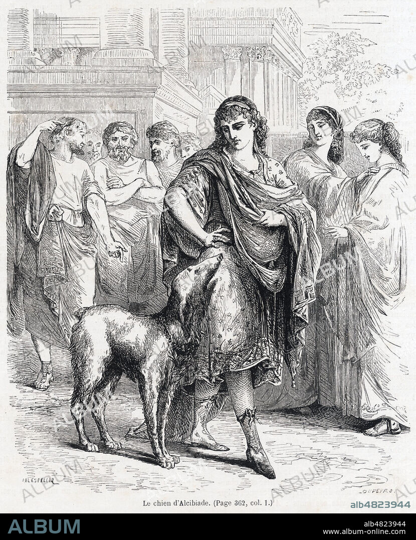 Le chien d'ALCIBIADE (-450 a -404). Illustration de Jules PELCOQ (1825-1887) pour La Semaine des Enfants du 7 septembre 1864. Credit : Collection Jonas/KHARBINE-TAPABOR.