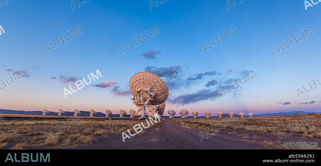 March 17, 2013 - The Very Large Array (VLA) radio telescope in New Mexico at sunset. The Earth's shadow rising at right and the pink Belt of Venus is along the eastern horizon.