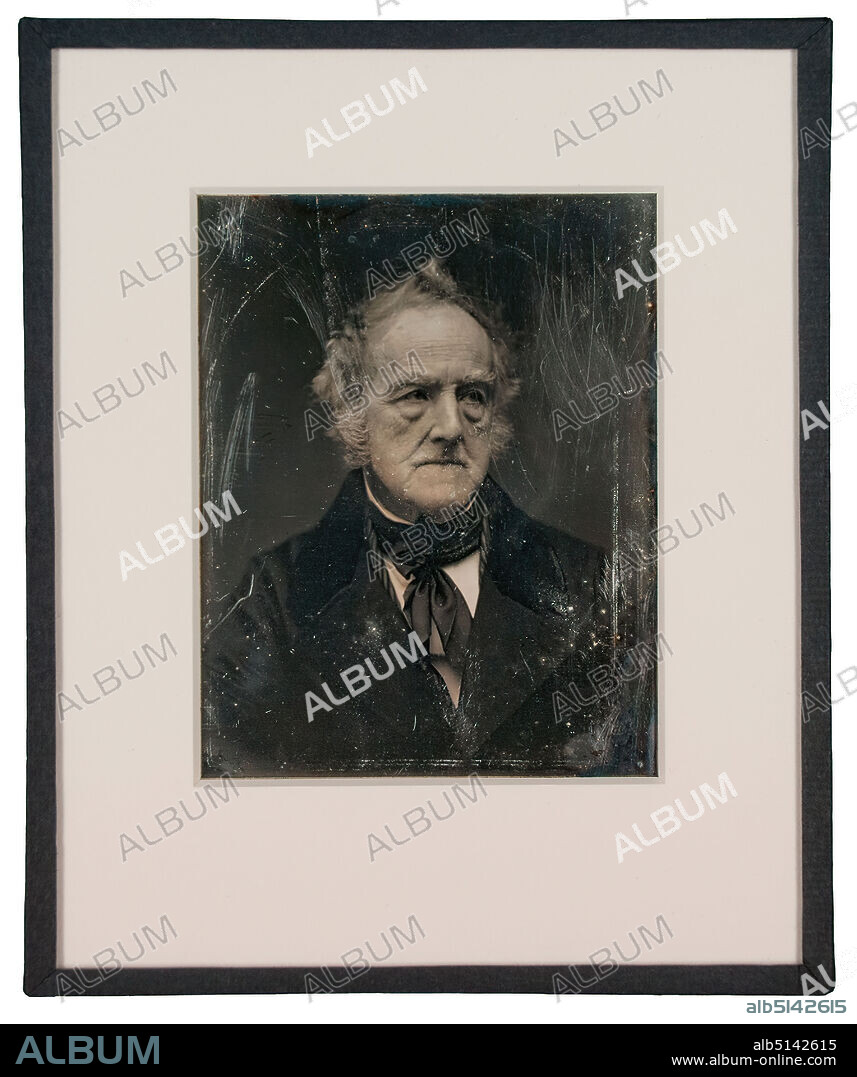 Carl Ferdinand Stelzner, The painter and graphic artist Heinrich Joachim Herterich, daguerreotype, picture size: height: 10.7 cm; width: 8 cm, silver mark: recto and left on the plate: rosette, hallmark of fineness: recto and right on the plate: 30, in blue ink: Heinrich Joachim Herterich, née Heinrich Joachim Herterich 1772 in Hamburg, 1852, painter, etcher, lithographer, photograph by F. Stelzner, Hamburg, cf. Prof. Wilhelm Weimar, Die Daguerreotypie in Hbg. 1839-1860, 1915, plate 5 #1, portrait photography, man, portrait, three-quarter view, historical person, artist, Heinrich Joachim Herterich.