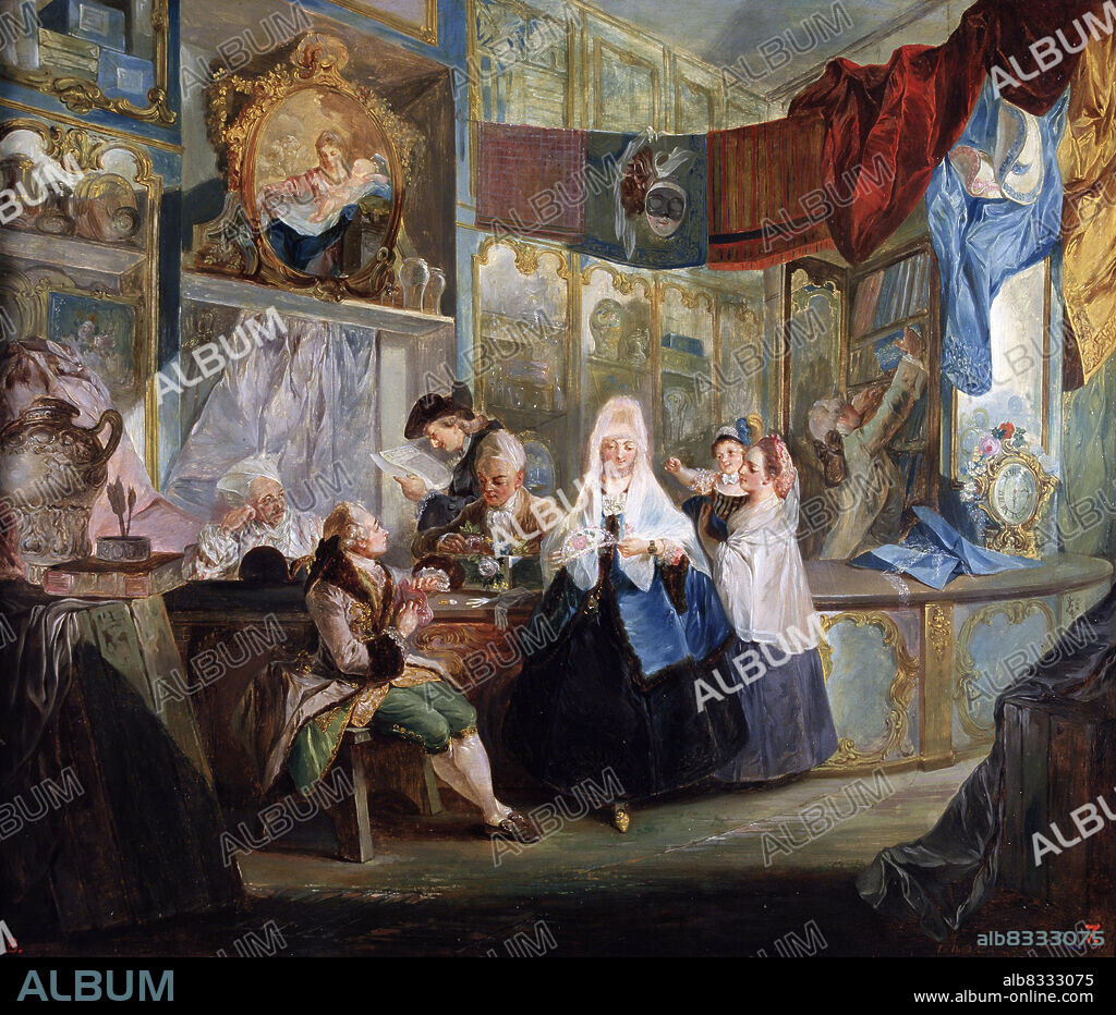 PARET Y ALCAZAR , LUIS. PINTOR ESPAÑOL . MADRID 1746 - 1799. " LA TIENDA DE SEDAS ". MUSEO LAZARO GALDIANO . MADRID.