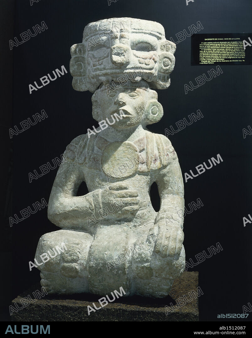 Maya civilization, Mexico, 11th century. Statue depicting a Chaac (god of rain) priest. From Chichen Itza.