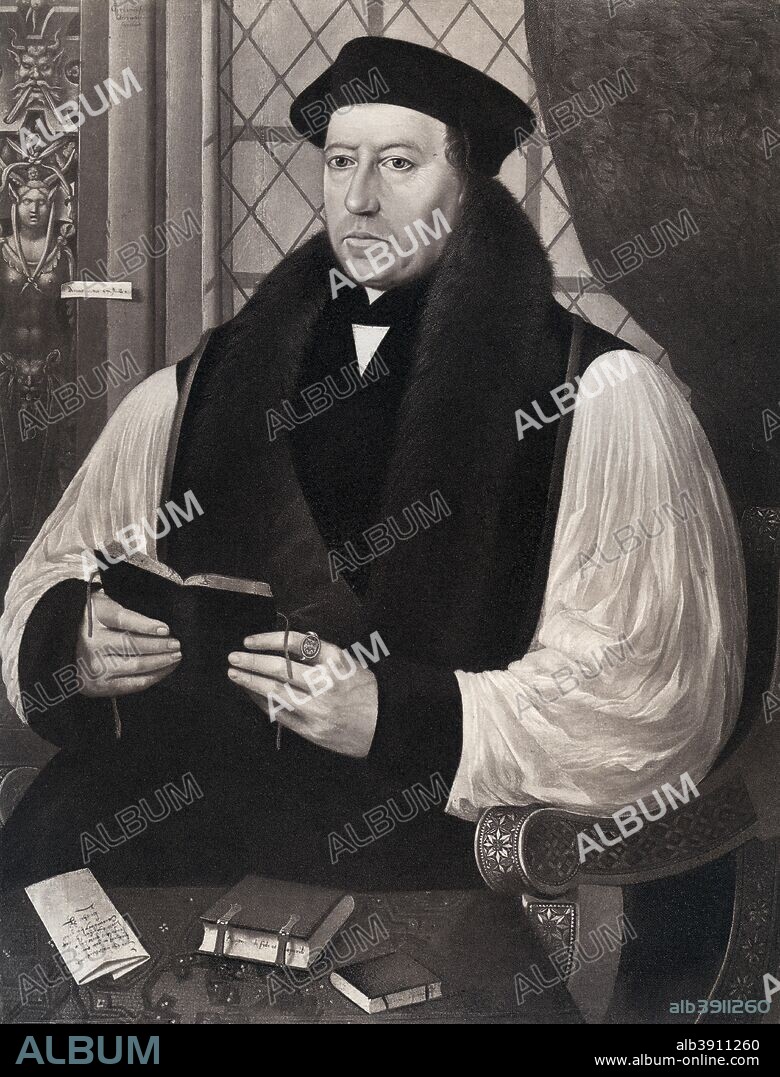 Thomas Cranmer (1459-1556), Archbishop of Canterbury, 1546 (1902). Cranmer was the Archbishop of Canterbury during the reigns of King Henry VIII and King Edward VI. From a painting in the National Portrait Gallery, London. Print taken from Henry VIII, by A F Pollard and published by Goupil and Co. (London, New York, Paris and Edinburgh, 1902).