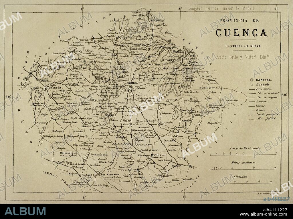 Mapa de la provincia de Cuenca. Crónica General de España, Historia Ilustrada y Descriptiva de sus Provincias. Castilla-La Nueva, 1869. Biblioteca Histórico Militar de Barcelona. Cataluña, España.