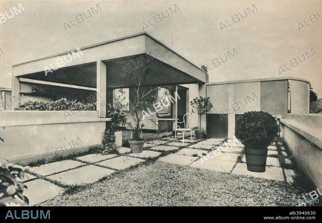'Roof Garden of a Private House at Auteuil. Architects, Le Corbusier and Pierre Jeanneret', 1928. A house designed Le Corbusier (1887-1965) and Pierre Jeanneret (1896-1967). From The Studio Volume 96. [London Offices of the Studio, London, 1928].