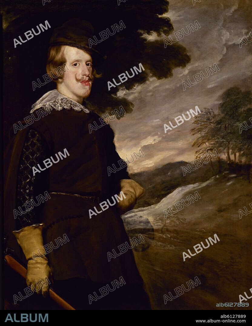 DIEGO VELAZQUEZ (1599-1660). DETALLE SUPERIOR - FELIPE IV EN TRAJE DE CAZA - HACIA 1633 - O/L - NP 1184 - BARROCO ESPAÑOL - CONJUNTO 1168.