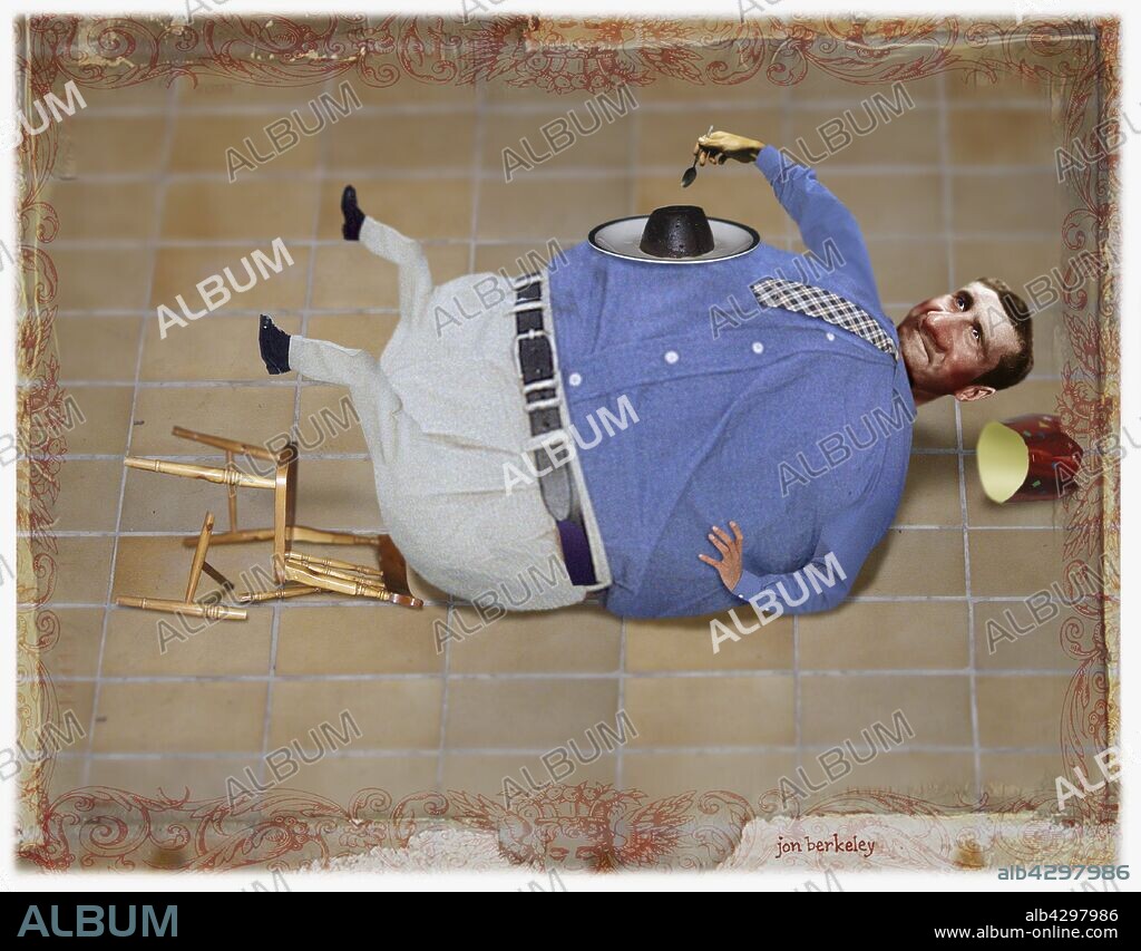 Fat man falling over in chair.