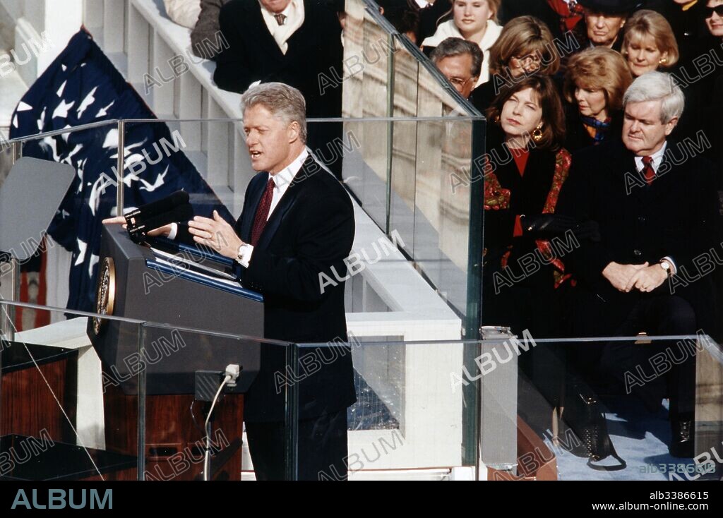 Photograph taken during the inauguration speech of President Bill Clinton an American politician and former President of the United States. Dated 20th Century.