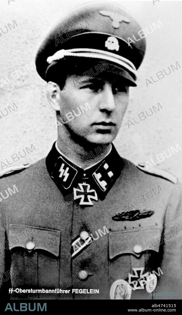 Portrait de Hans Georg Otto Hermann FEGELEIN (1906-1945). General des Waffen SS. Marie a Margarethe 'Gretl' s½ur d'Eva Braun le 3 juin 1944 a donne lieu a une celebration de deux jours aux maisons de la montagne d'Hitler et d'Obersalzberg de Martin Bormann. Photographie anonyme de 1944 en Allemagne. Credit : Jewish Memories / Kharbine-Tapabor.