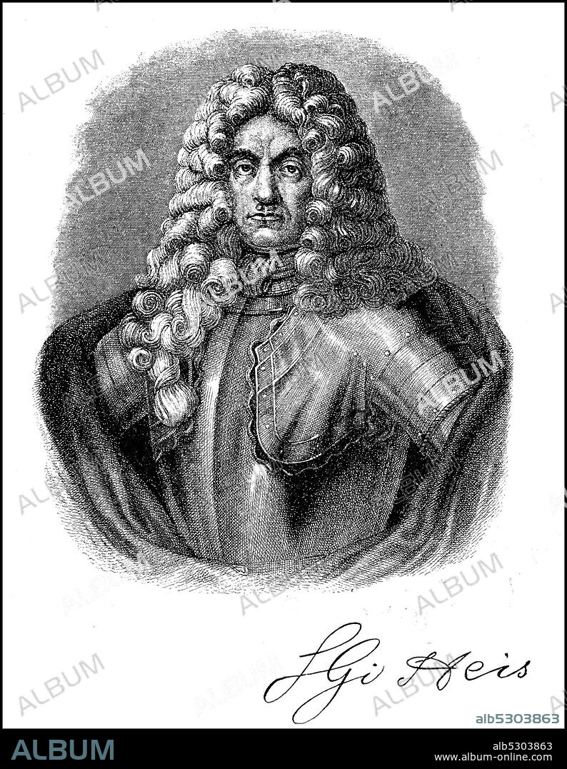 Sigbert Count Heister, 1646 - February 22, 1718, was an Austrian field marshal  /  Sigbert Graf Heister, 1646 - 22. Februar 1718, war ein österreichischer Feldmarschall, Historisch, historical, digital improved reproduction of an original from the 19th century / digitale Reproduktion einer Originalvorlage aus dem 19. Jahrhundert,.