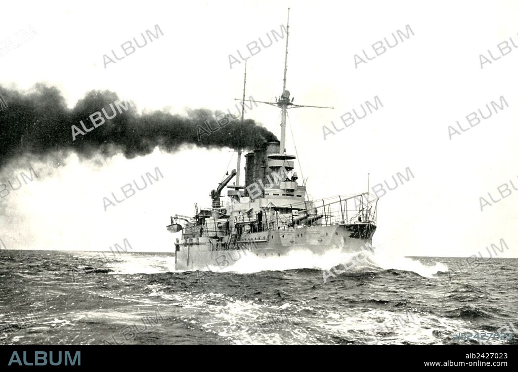 WWI 1914 1918-SMS Braunschweig. A German warship at full speed. SMS Braunschweig was the first of five pre-dreadnought battleships of the Braunschweig class in the German Kaiserliche Marine (Imperial Navy). She was laid down in 1901 and commissioned in October 1904, at a cost of 23,983,000 marks. She was named after the then Duchy of Brunswick.