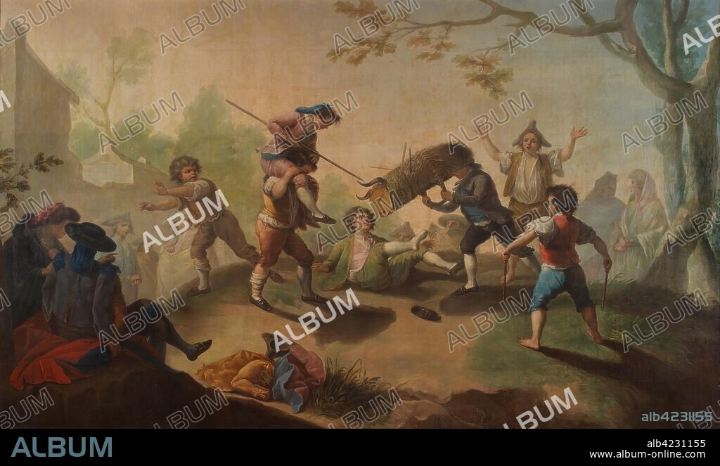 RAMON BAYEU Y SUBIAS. Ramón Bayeu y Subías / 'Niños jugando al toro'. Siglo XVIII. Óleo sobre lienzo, 260 x 431 cm.