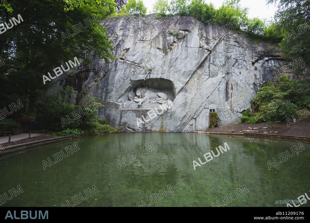 Lion Monument by Lucas Ahorn for Swiss soldiers who died in the French Revolution, Lucerne, Switzerland, Europe.