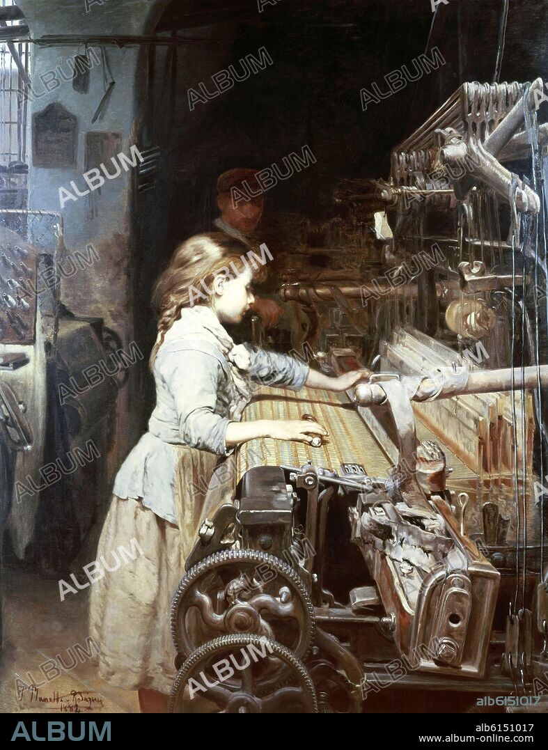 JOAN PLANELLA I RODRÍGUEZ. 'La nena obrera', 1882, Óleo sobre lienzo, 182 x 142 cm.