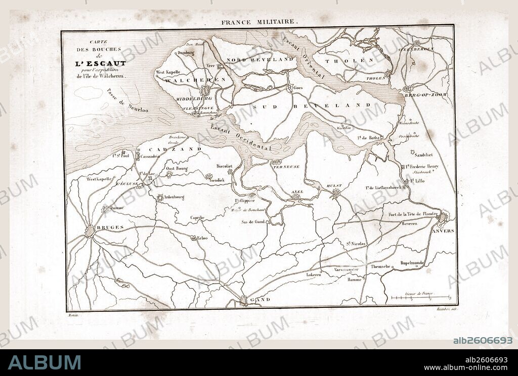 Map of river Scheldt, De Schelde, L'Escaut, The Netherlands.